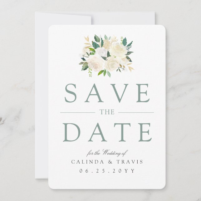 White Rose Bouquet | Floral | Save The Date (Vorderseite)