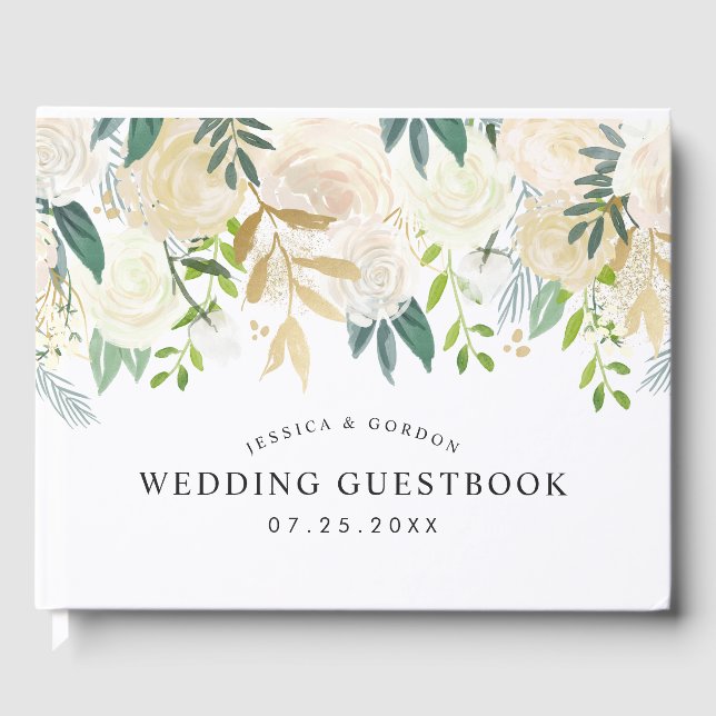 White Rose Bouquet | Hochzeit Gästebuch (Vorderseite)