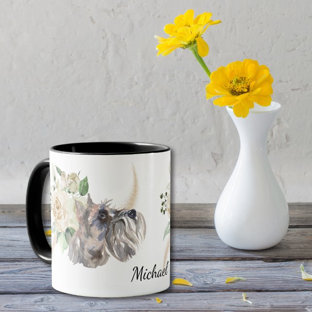 White Rose Bouquet Miniature Schnauzer Dog Tasse (Von Creator hochgeladen)