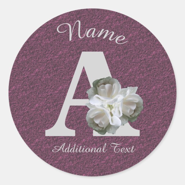 White Rose Bouquet Monogram A Personalized   Runder Aufkleber (Vorderseite)
