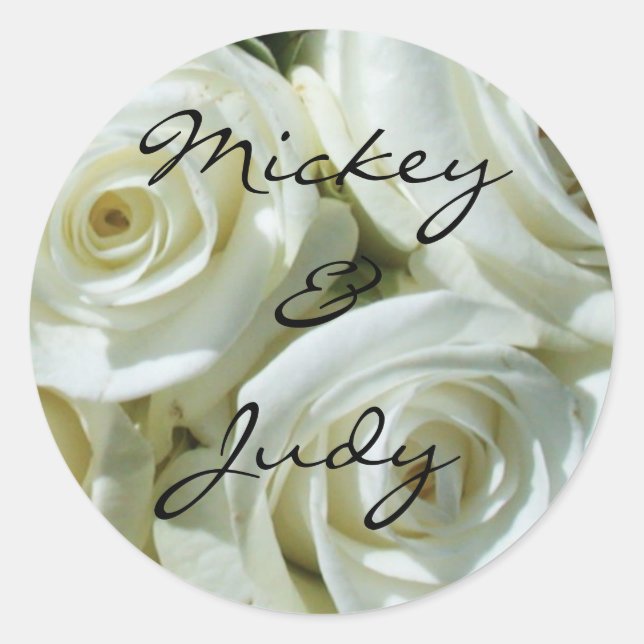 White Rose Bouquet Personalisiert Wedding Runder Aufkleber (Vorderseite)