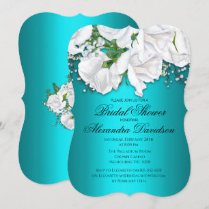 White Rose Bridal Bouquet Aqua Brautparty Einladung