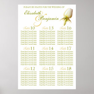 White Rose Bud Wedding Table Planner 10-18 Poster