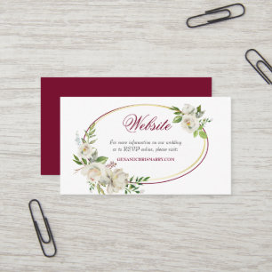 White Rose Burgundy Bloral Gold Wedding Visitenkarte