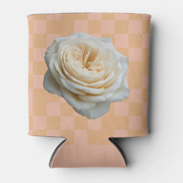White Rose Checkered Pink Peach Can Sleeve Dosenkühler