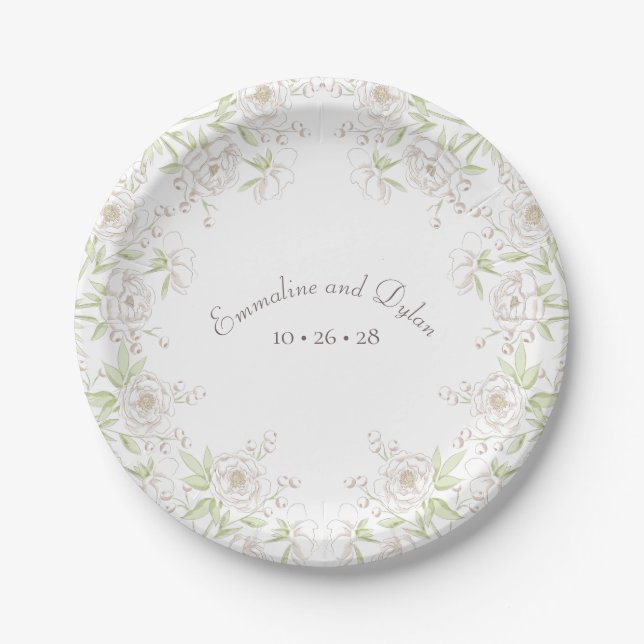 White Rose Classic Hochzeit Pappteller (Vorderseite)