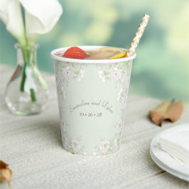 White Rose Classic Sage Green White Rose Wedding Pappbecher