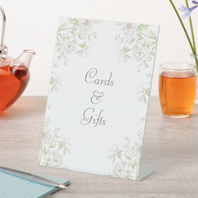 White Rose Classic Wedding Cards Gift Sign Sockelschild (In Situ)