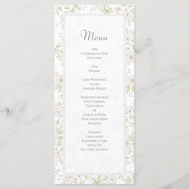 White Rose Classic Wedding Menus Menükarte (Vorderseite)