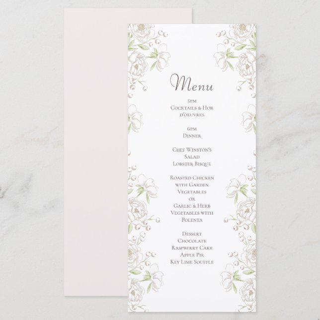 White Rose Classic Wedding Menus Menükarte (Vorne/Hinten)