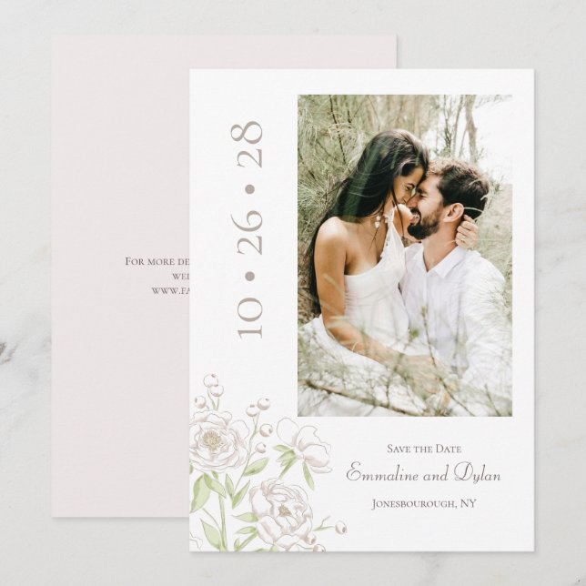 White Rose Classic Wedding Save the Date Einladung (Vorne/Hinten)