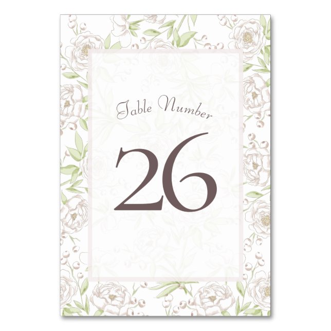White Rose Classic Wedding Table Number Tischnummer (Vorderseite)