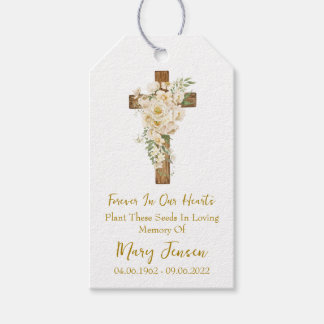 White rose Cross Memorial Funeral Seed Packet Geschenkanhänger
