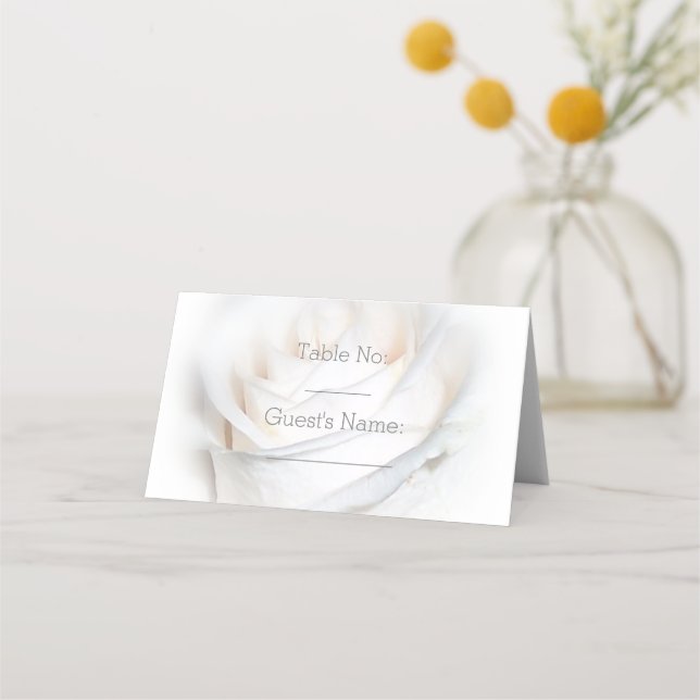 White Rose Design Wedding Platzkarte (Vorderseite)