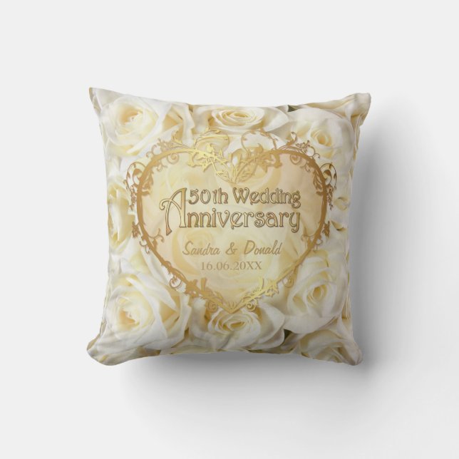 White Rose Elegance - 50. Hochzeitstag Kissen (Vorderseite)