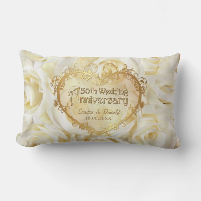 White Rose Elegance - 50. Hochzeitstag Lendenkissen (Vorderseite)