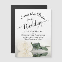 White Rose Elegant Wedding Save the Date Magnet