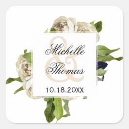 White Rose Floral Bouquet Wedding Quadratischer Aufkleber