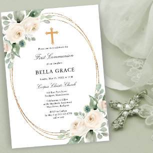 White Rose Floral First Heilige Kommune Einladung