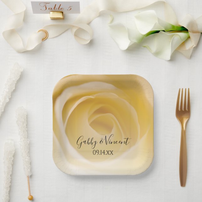 White Rose Floral Wedding Pappteller (Hochzeit)