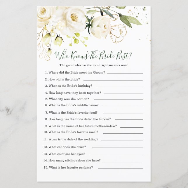 White Rose Foliage Wer die Bride Best kennt (Vorderseite)