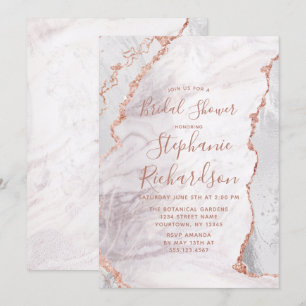White & Rose Gold Agate Bridal Douche Invitation