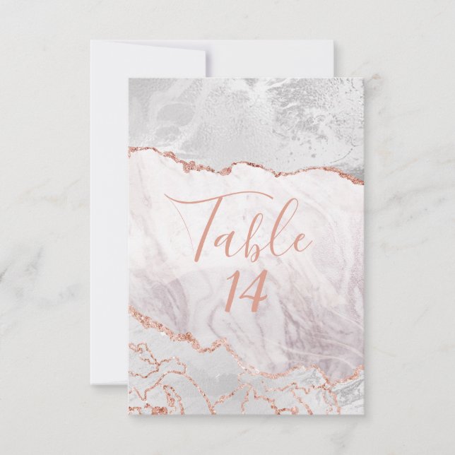 White & Rose Gold Agate Gilt Wedding Tischnummern (Vorderseite)