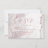 White & Rose Gold Agate Hochzeit RSVP Reaktion