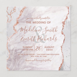 White & Rose Gold Agate Marble Foil Square Hochzei Einladung