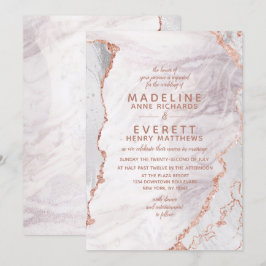White & Rose Gold Agate Marble Foil Trendy Wedding Einladung
