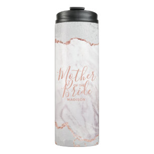 White & Rose Gold Agate Marmor Mutter der Braut Thermosbecher