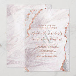 White & Rose Gold Agate Marmorfoil Gilded Wedding Einladung