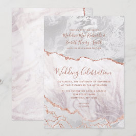 White & Rose Gold Agate Marmorfoil Gilded Wedding Einladung