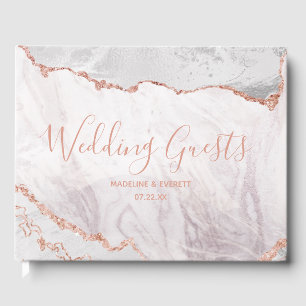 White & Rose Gold Agate Marmorfoil Gilded Wedding Gästebuch