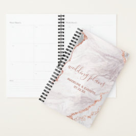 White & Rose Gold Agate Marmorfolie Hochzeitspläne Planer