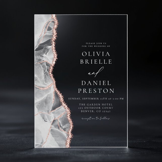 White Rose Gold Agate Moderne Hochzeit Acryleinladungen (Von Creator hochgeladen)