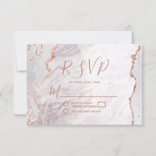 White & Rose Gold Agate Wedding Réponse RSVP