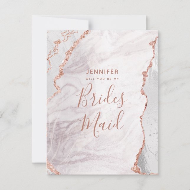 White & Rose Gold Agate werden Sie meine Bridmaid  Einladung (Vorderseite)