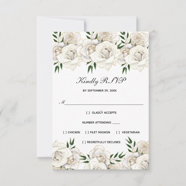 White Rose Gold Floral Formal Hochzeitsfeier UAWG RSVP Karte (Vorderseite)