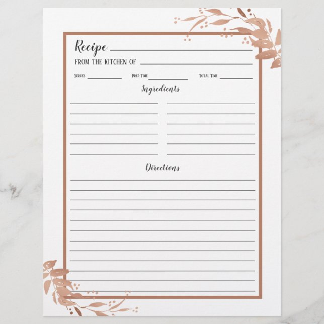 White Rose Gold Foliage Reciage Binder Page (Vorderseite)