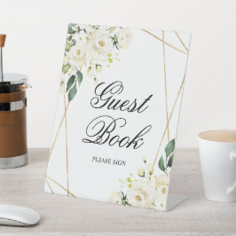 White Rose & Gold Frame Dusche Gästebuchzeichen Sockelschild