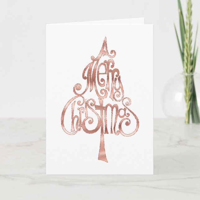White Rose Gold Frohe Weihnachtsbaum Karte (Vorderseite)