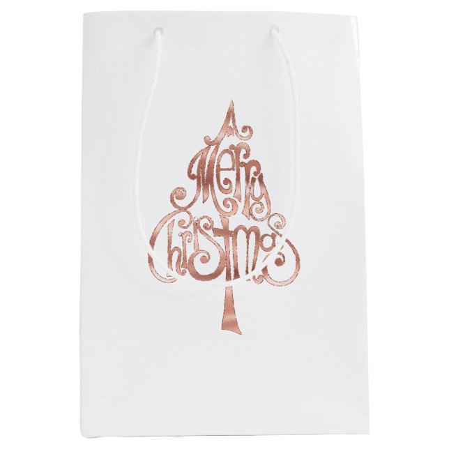 White Rose Gold Frohe Weihnachtsbaum Mittlere Geschenktüte (Vorderseite)