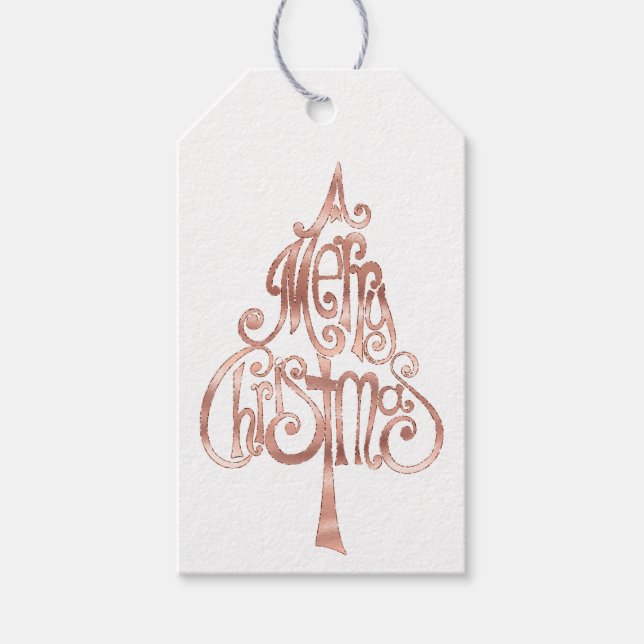 White Rose Gold Frohe Weihnachtsbaum Sparkle Geschenkanhänger (Vorderseite)