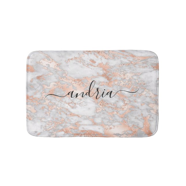 White & Rose Gold Marble 2, Glitzer, Skriptname Badematte (Vorderseite)