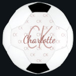 White rose gold monogram initials name girl fußball<br><div class="desc">Stylish white background and rose gold colored text. Personalize and add your monogram initials and name. Your monogram initials as background pattern.</div>