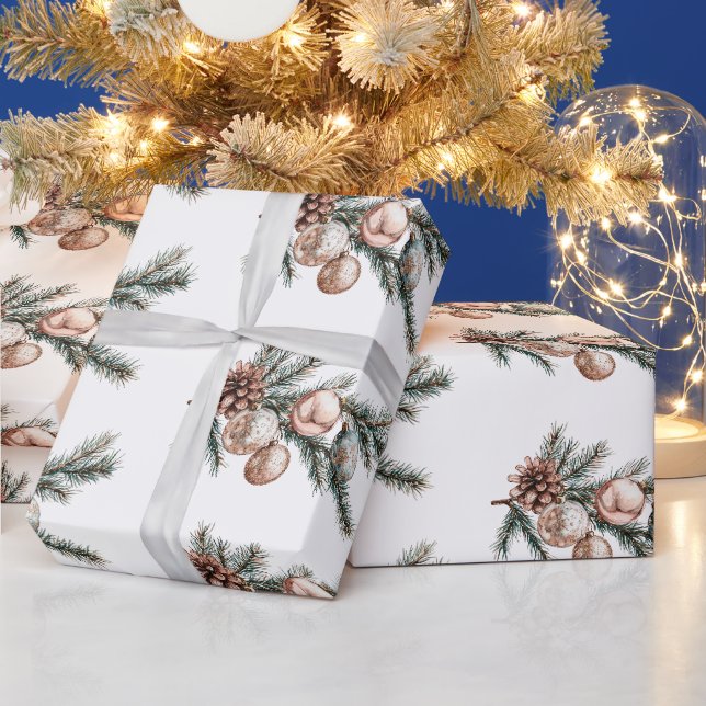 White Rose Gold Ornamente Weihnachten Geschenkpapier (Feiertage)