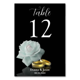 White Rose Gold Rings Elegantes Hochzeitsskript Tischnummer