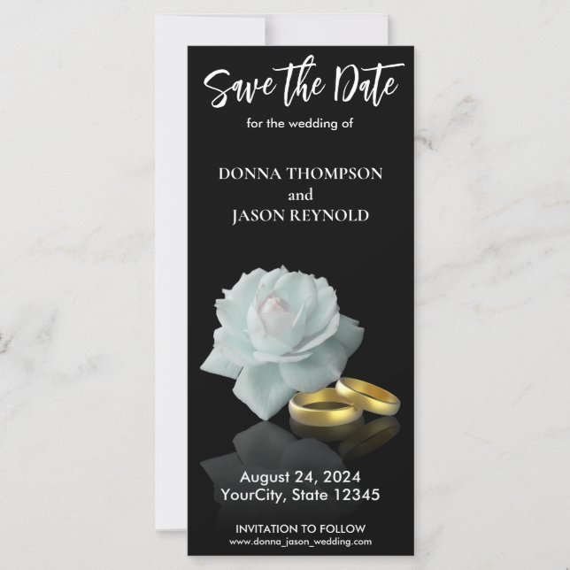 White Rose Gold Rings Elegantes Save the Date Scri (Vorderseite)