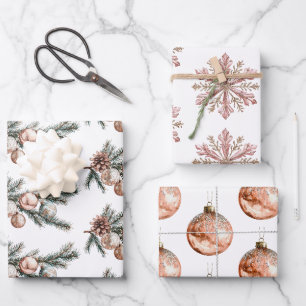 White Rose Gold Schneeflocken Ornamente Weihnachte Geschenkpapier Set